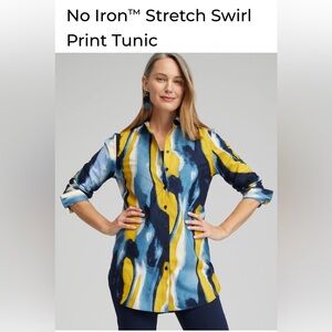 Chico’s Women’s No Iron Button Down Print Tunic Size 1.5